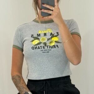 Social Culture Grey and Green Lemon T-shirt Baby Tee in Size X-L